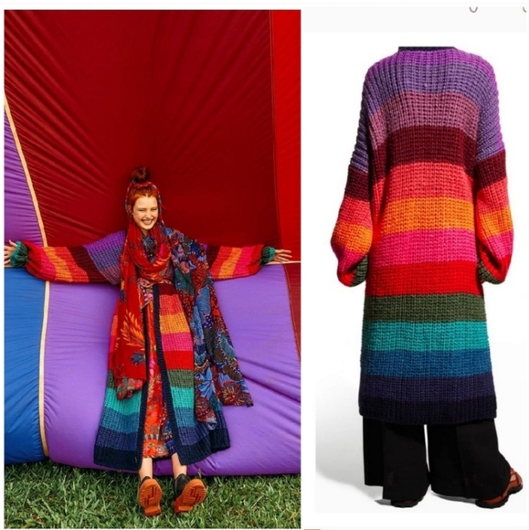 M/L Farm Rio Rainbow Midi Stripes Cardigan - Picture 2 of 12